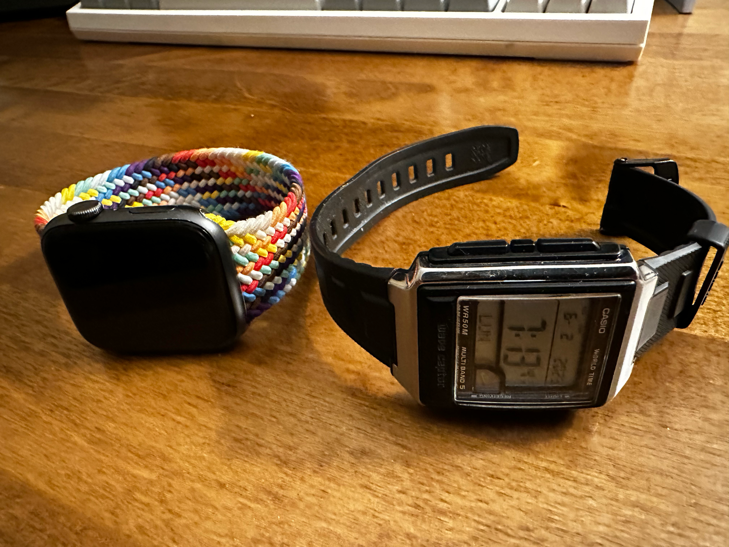Apple and Casio watches. 