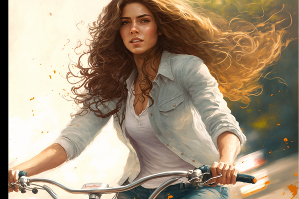 a young woman riding a bike Upscaled